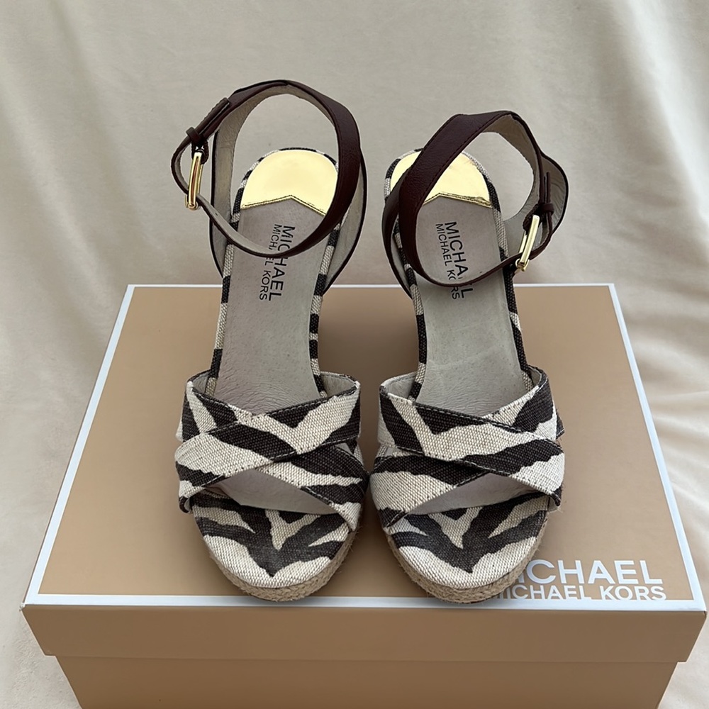 MICHAEL Michael Kors Beige and Dark Brown Wedge Sandals